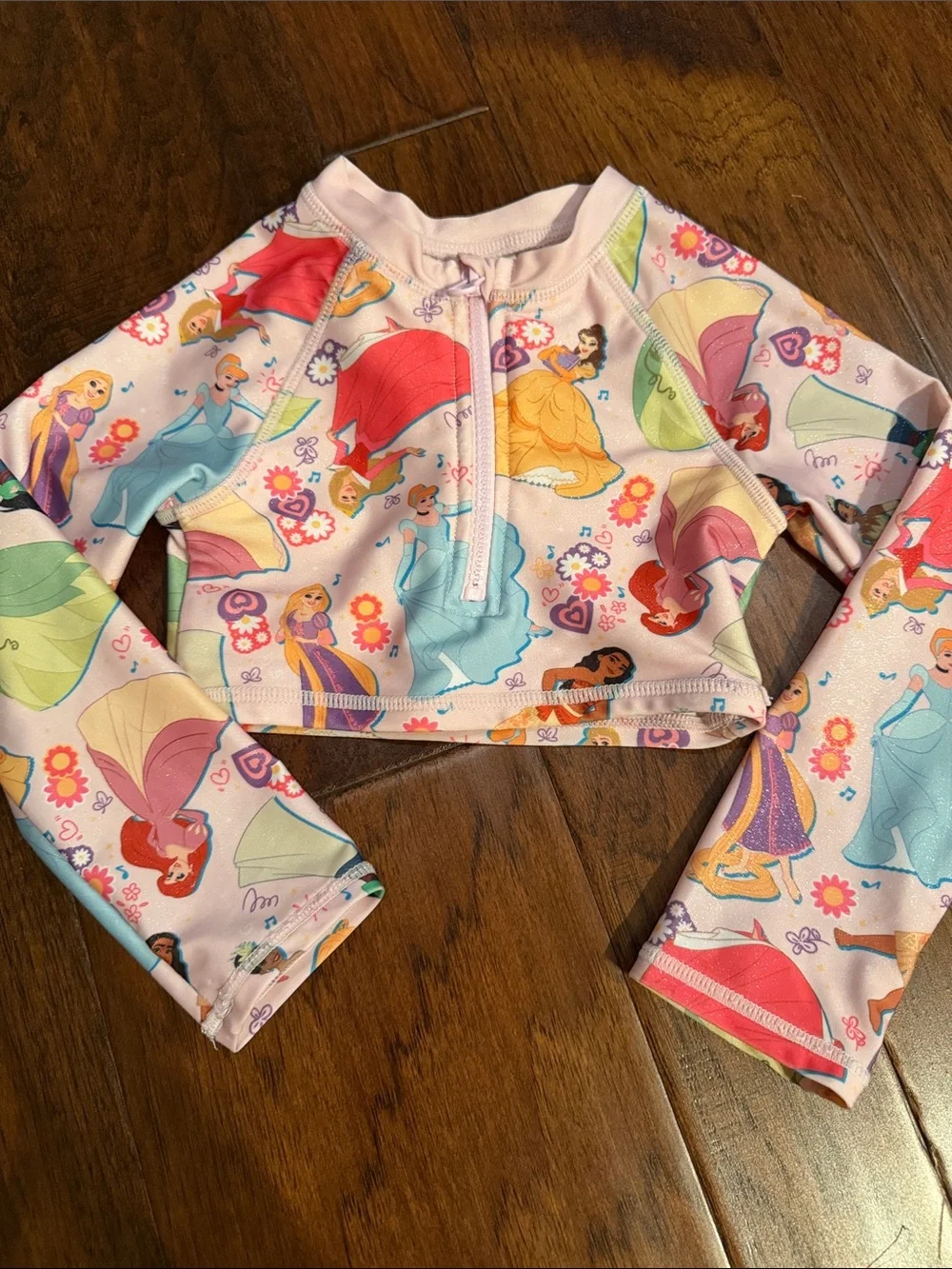 Disney Pink Multi-Color Princess Long-Sleeve Rashguard Swim Set